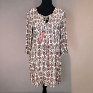 DR2 Women’s Bohemian Print Tassel Dress Long Sleeve Size Small